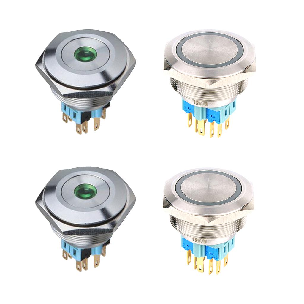 30mm LED Metal Push Button Switch,12V Flat Head,1NO 1NC Blue Self-reset