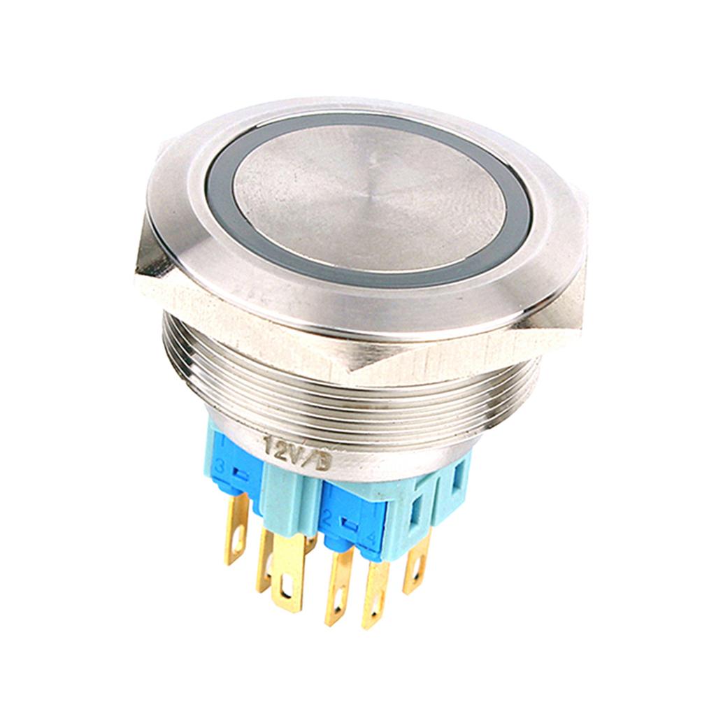 30mm LED Metal Push Button Switch,12V Flat Head,1NO 1NC Blue Self-reset