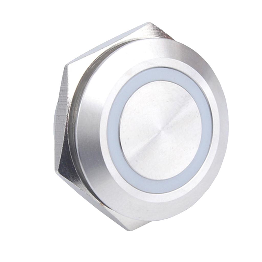 DC 12V 25mm Stainless Steel Momentary Push Button Switch Blue LED Ring 1NO
