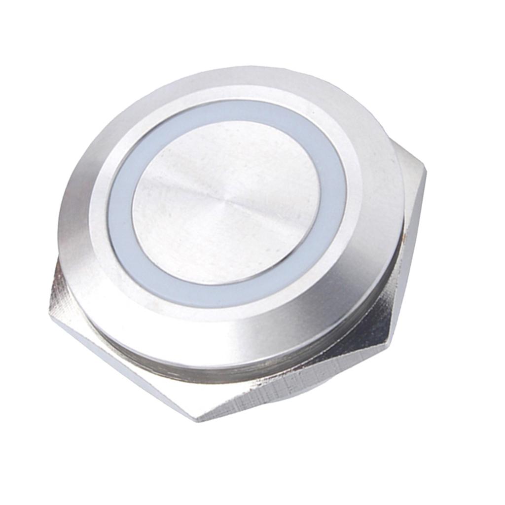 DC 12V 25mm Stainless Steel Momentary Push Button Switch Blue LED Ring 1NO