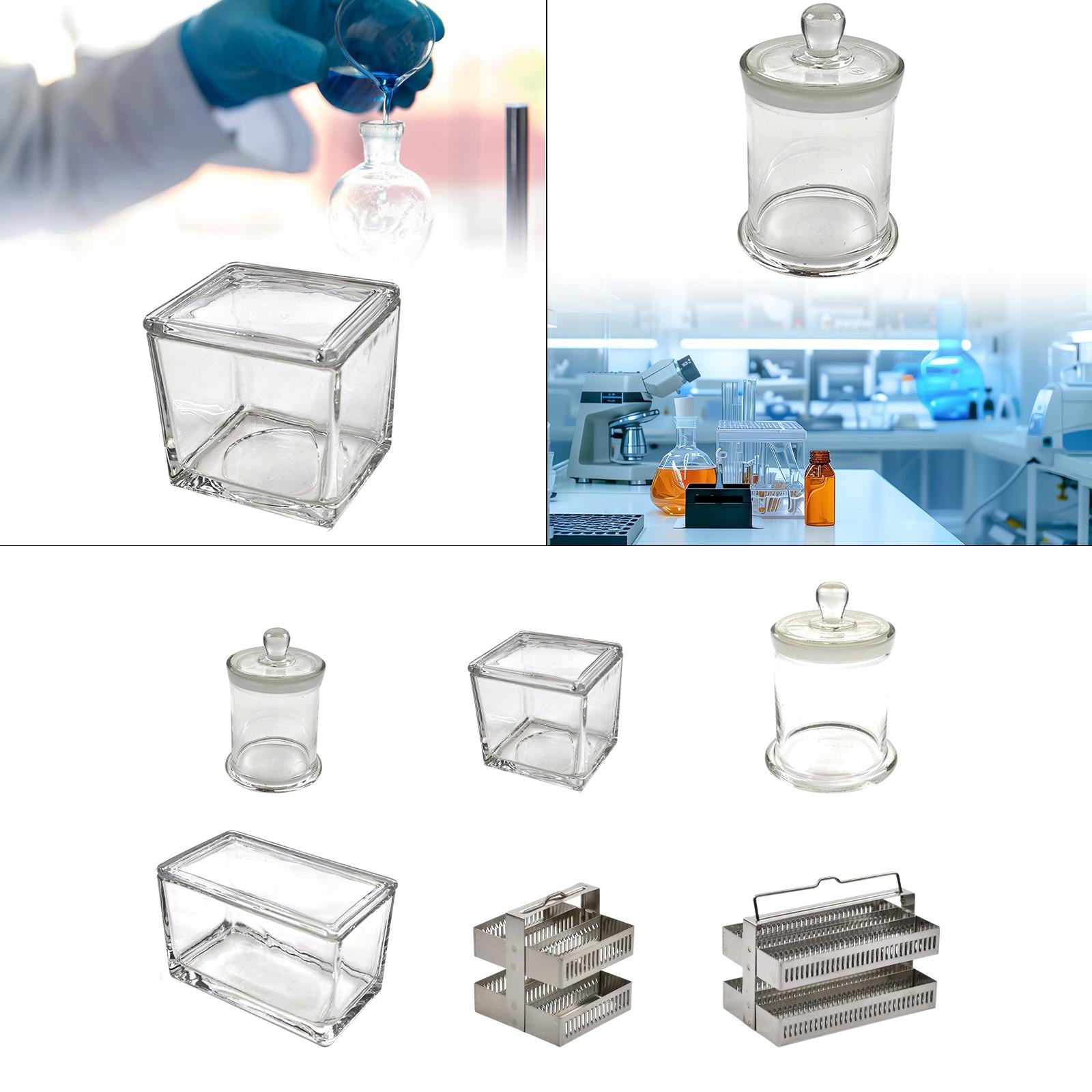 Laboratory Glass Staining Tank Chamber Sturdy with Lid Cylindrical Container 800ml