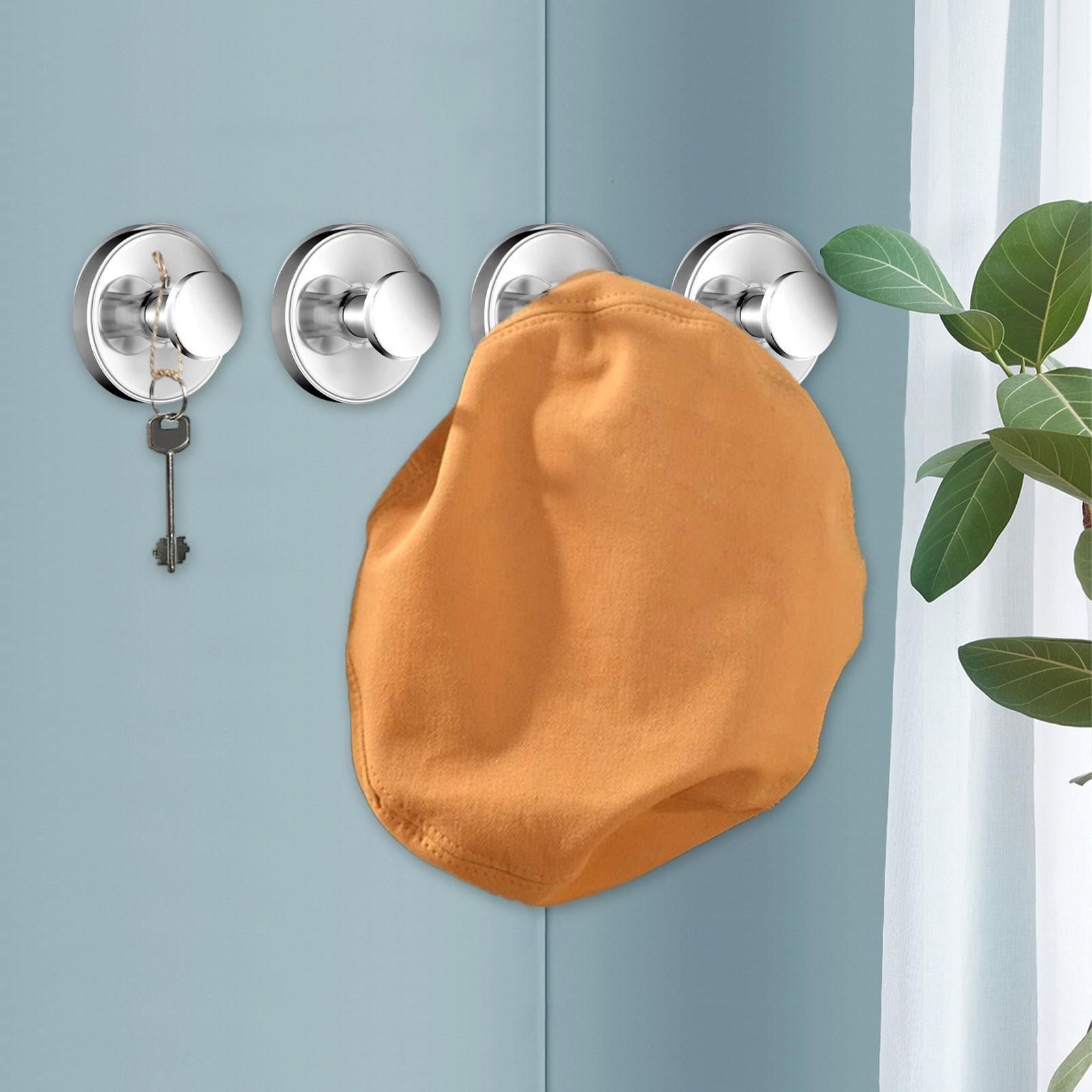 4 Pieces Suction Cup Hooks Wall Hooks for Glass Window Door Kitchen Restroom Glossy Silver