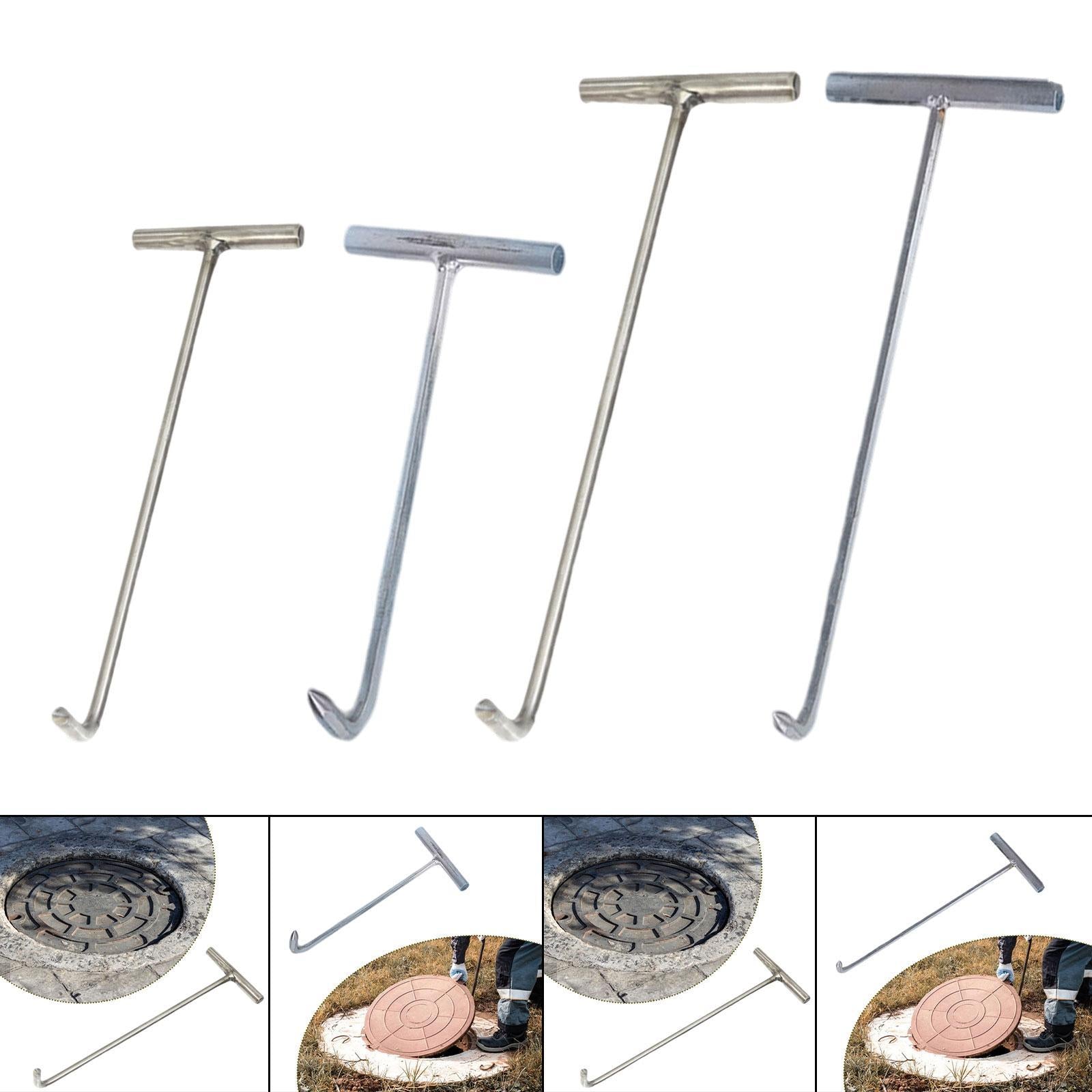 Manhole Hook Tool Stainless Steel Lift Manhole Covers Versatile T Shape Hook S Blunt mouth