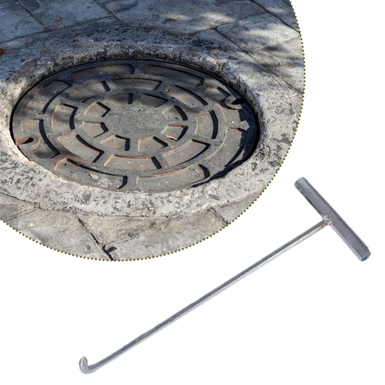 Manhole Hook Tool Stainless Steel Lift Manhole Covers Versatile T Shape Hook L Sharp mouth