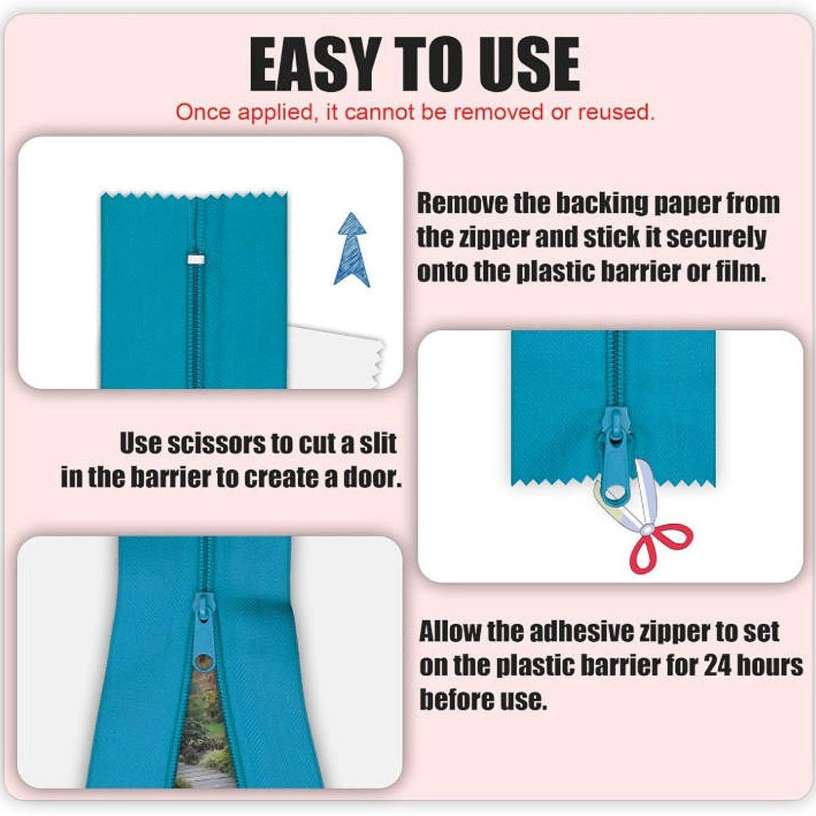 2 Roll Instant Door Zipper Replacement Self Adhesive for Screen Outdoor Tarp Blue