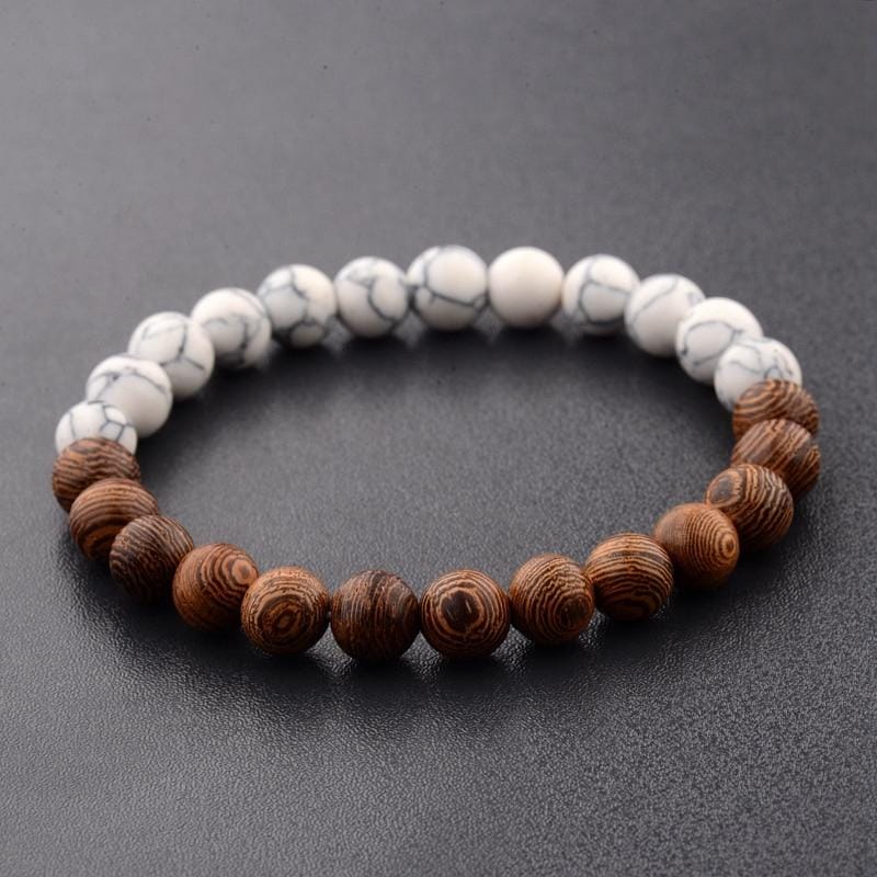 8mm Natural Wood Beads Bracelets Black Ethinc Meditation White Bracelet (White)