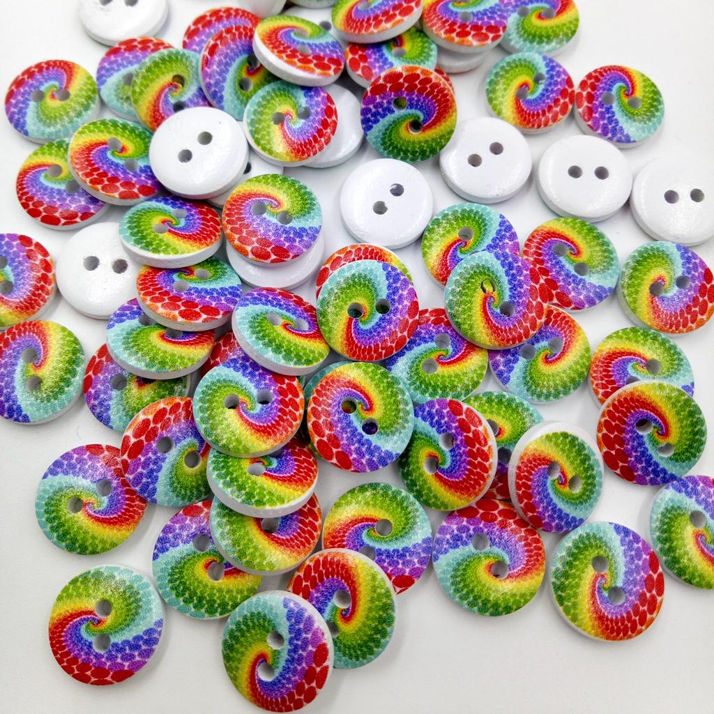 1 Pack Round 2 Holes Rainbow Wood Buttons for DIY Sewing Scrapbooking 23mm
