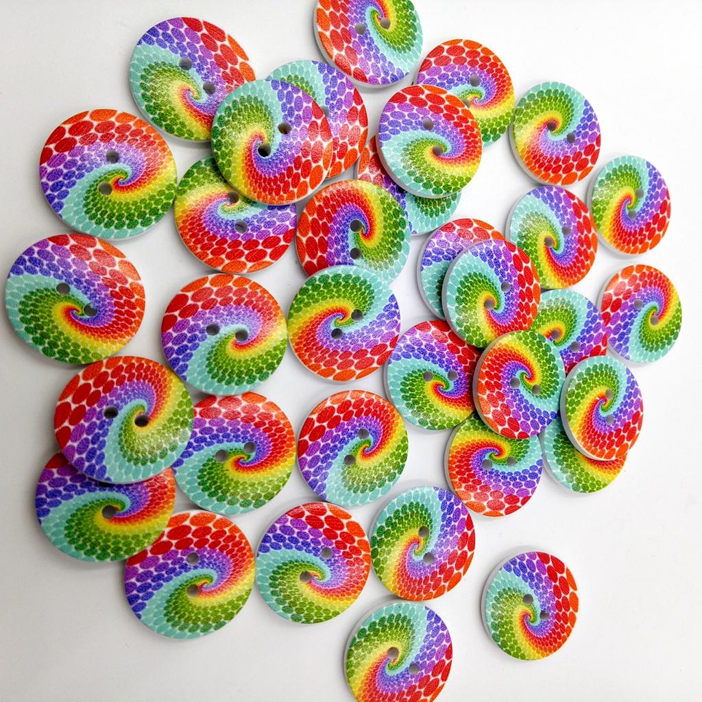 1 Pack Round 2 Holes Rainbow Wood Buttons for DIY Sewing Scrapbooking 23mm