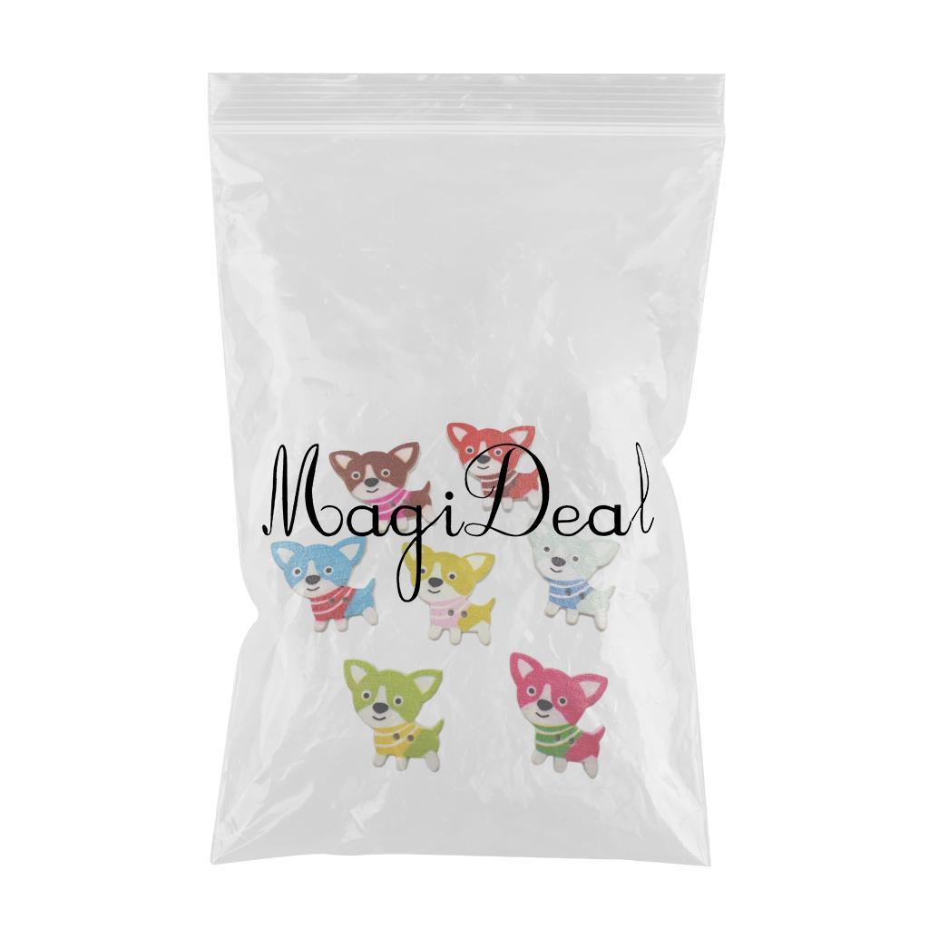 50pcs Wood Buttons 2 Holes Cartoon Puppy Dog Buttons for Sewing Scrapbooking