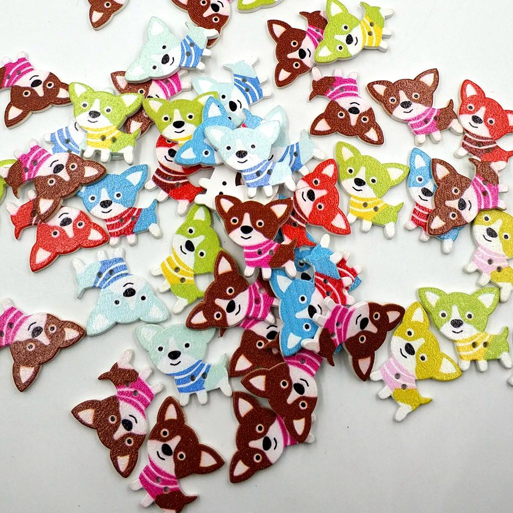 50pcs Wood Buttons 2 Holes Cartoon Puppy Dog Buttons for Sewing Scrapbooking