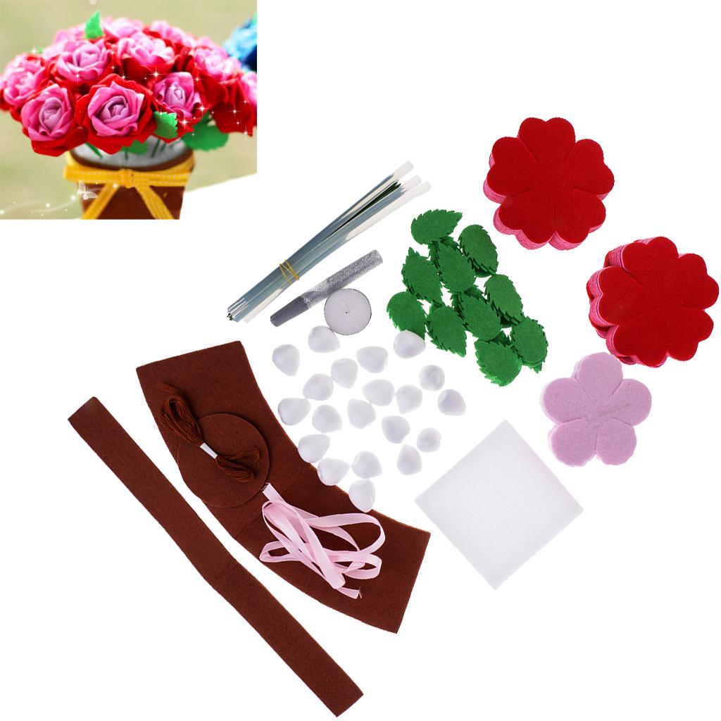 Mini Flower Pot Felting Kits Felt Fabric Sheets for Pink Rose DIY Package