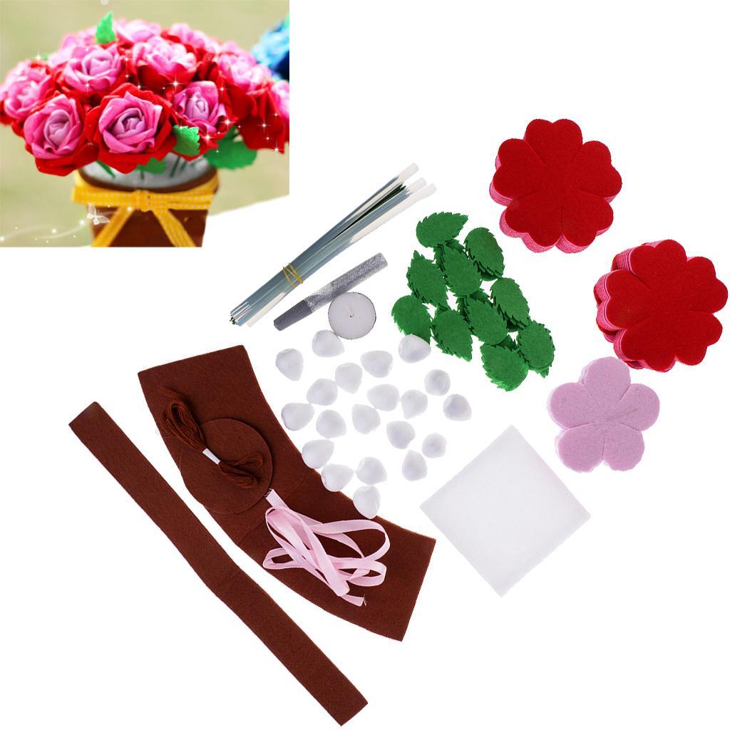 Mini Flower Pot Felting Kits Felt Fabric Sheets for Pink Rose DIY Package