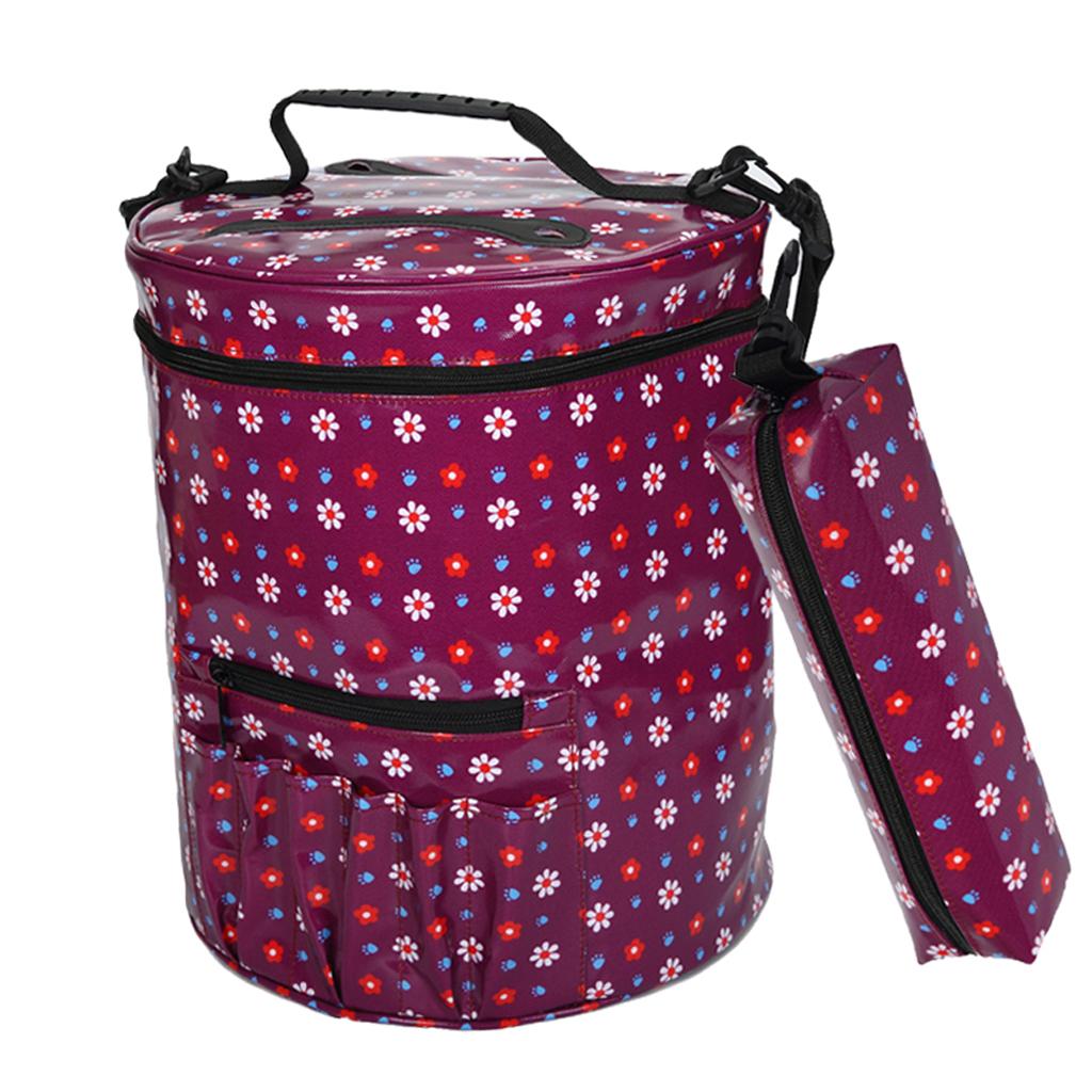 Large Printed Yarn Organizer Tote Knitting Tote Bags for Crocheting Purple