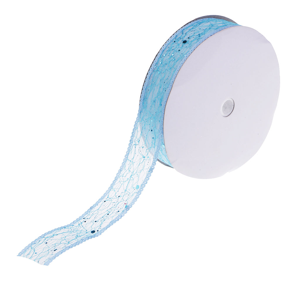 20 Yards Glitter Organza Ribbons DIY Bow for Wedding Party Decor 25mm Blue