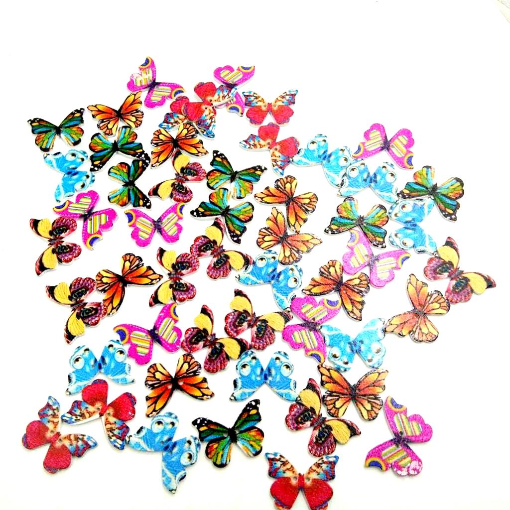 50pcs Vintage Wood Buttons 2 Hole Butterfly Buttons for DIY Sewing Scrapbook