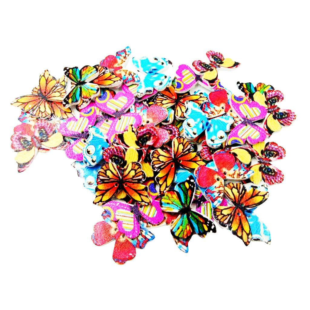 50pcs Vintage Wood Buttons 2 Hole Butterfly Buttons for DIY Sewing Scrapbook