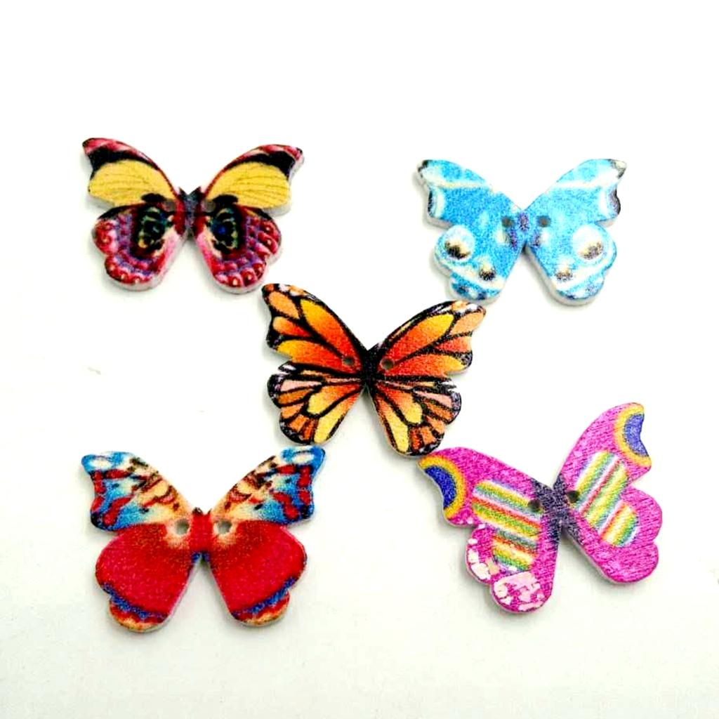 50pcs Vintage Wood Buttons 2 Hole Butterfly Buttons for DIY Sewing Scrapbook