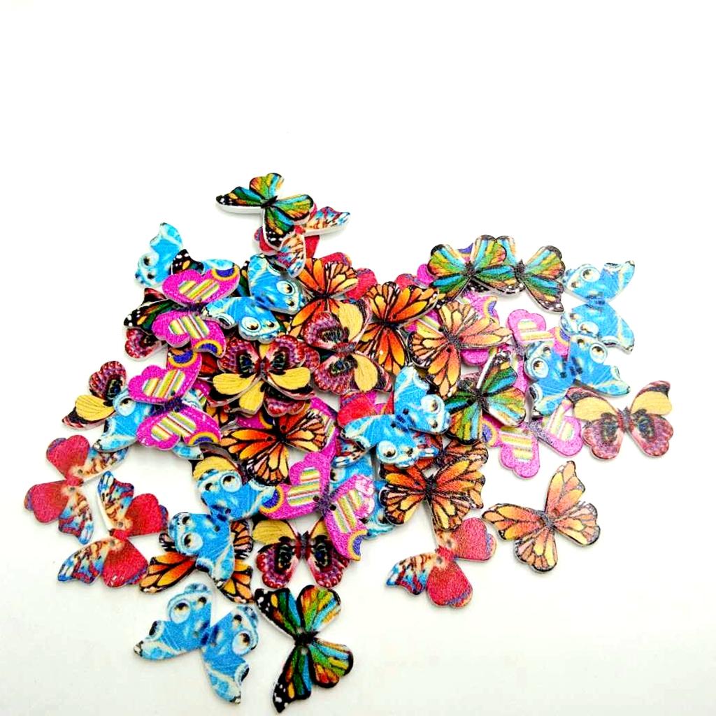50pcs Vintage Wood Buttons 2 Hole Butterfly Buttons for DIY Sewing Scrapbook