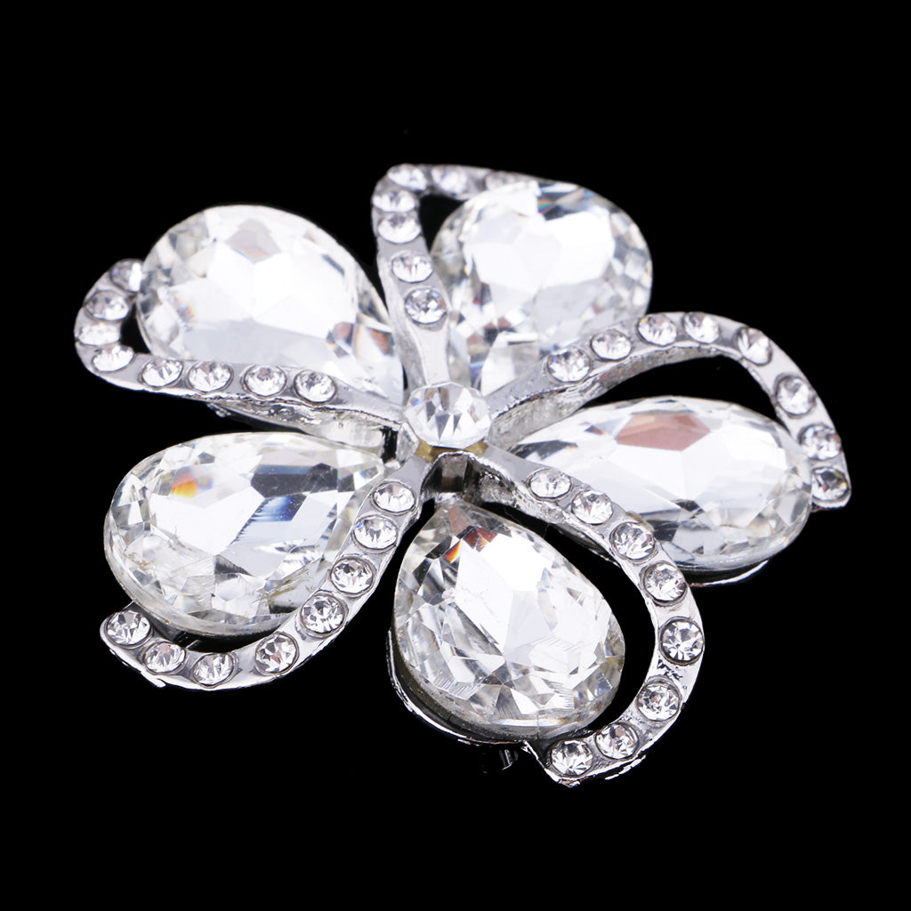 Vintage Flower Rhinestone Crystal Wedding Bridal Bouquet Brooch Pin White