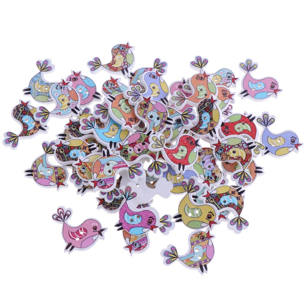 50pcs Mixed Cartoon Animal Wood Buttons for Sewing Scrapbooking Chicken