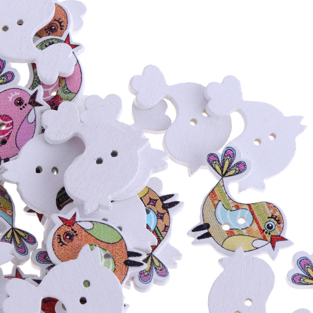 50pcs Mixed Cartoon Animal Wood Buttons for Sewing Scrapbooking Chicken