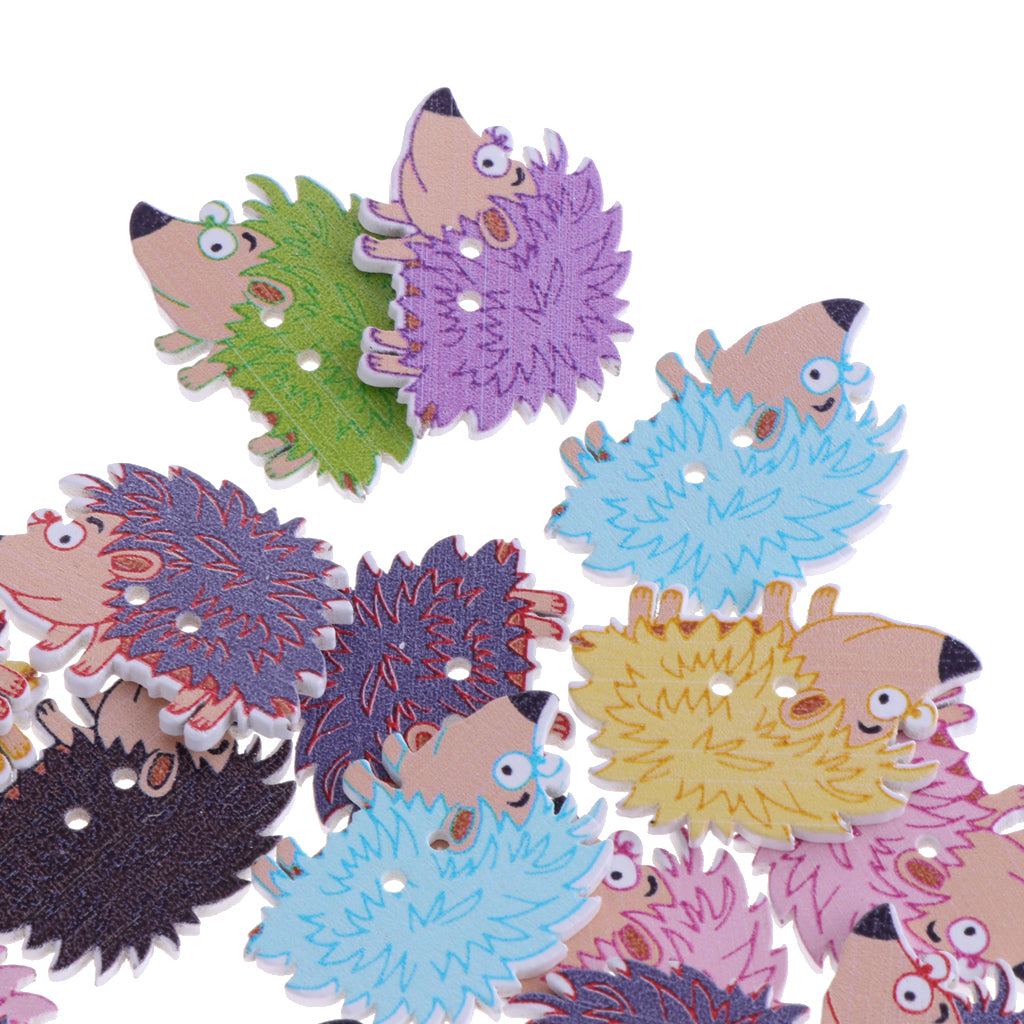 50pcs Mixed Cartoon Animal Wood Buttons for Sewing Scrapbooking Hedgehog