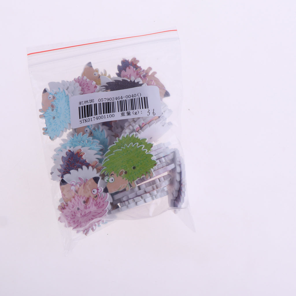 50pcs Mixed Cartoon Animal Wood Buttons for Sewing Scrapbooking Hedgehog