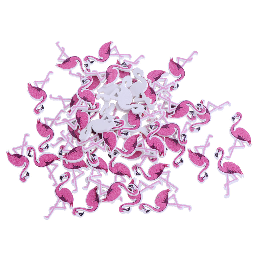 100Pcs Cartoon Flamingo Wood Wooden Buttons Handmade for Sewing Scrapbooking
