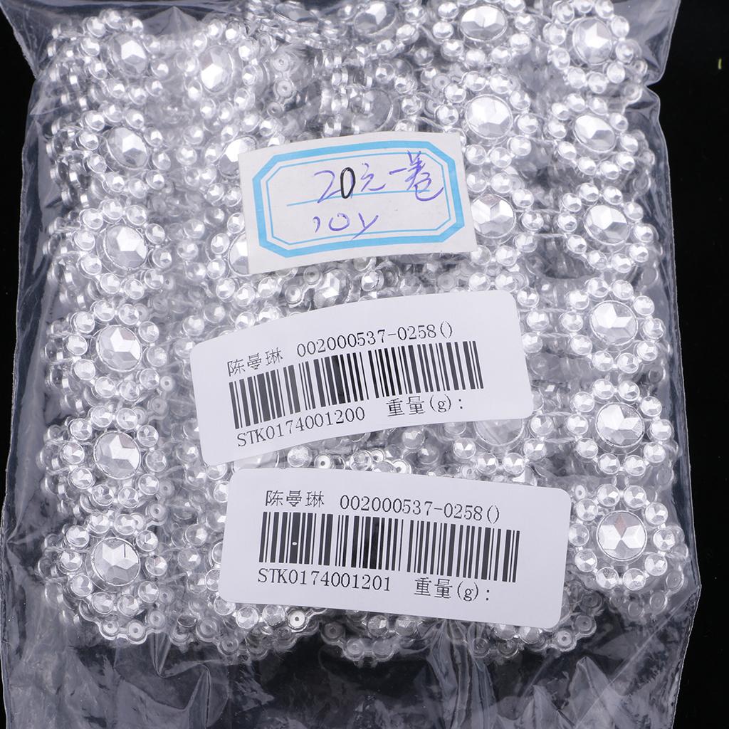 1 Yards SunFlower Rhinestone Chain Ribbon Trim Sewing Decor Applique Silver
