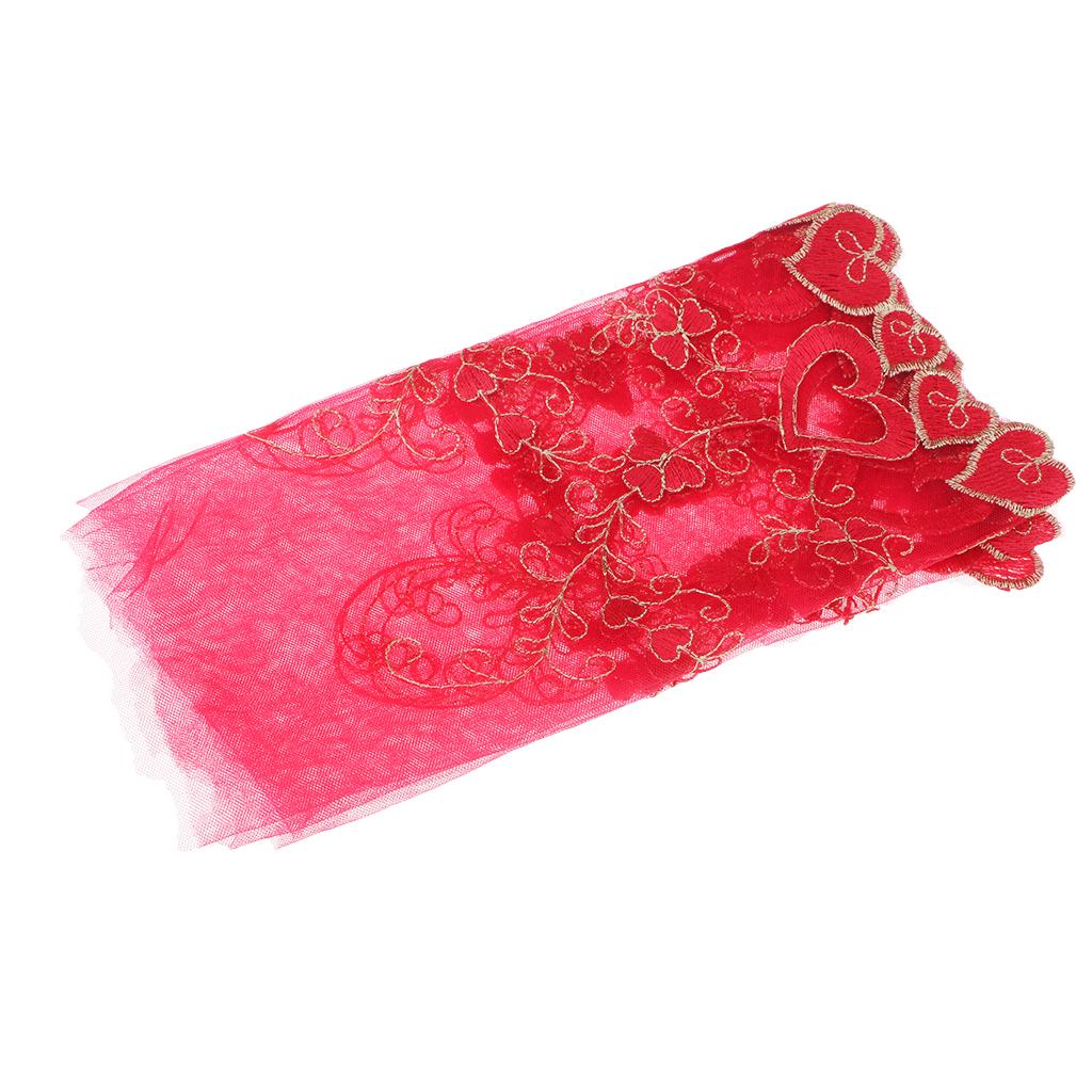 1 Yard Beautiful Floral Embroidered Tulle Lace for Wedding Dress Decor Red