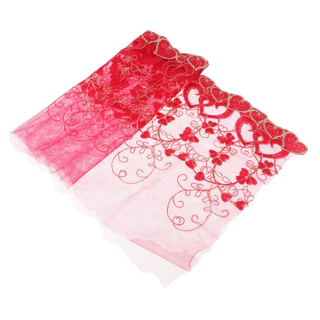 1 Yard Beautiful Floral Embroidered Tulle Lace for Wedding Dress Decor Red