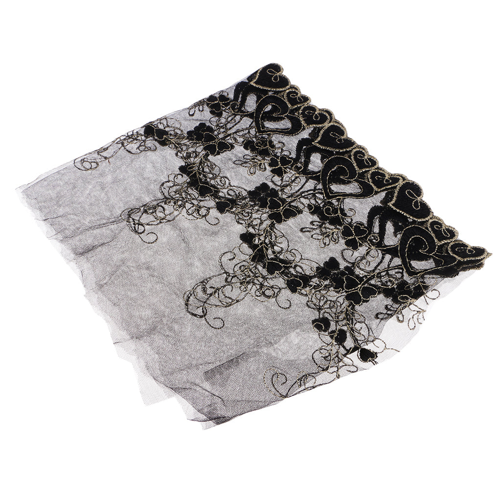 1 Yard Beautiful Floral Embroidered Tulle Lace for Wedding Dress Decor Black