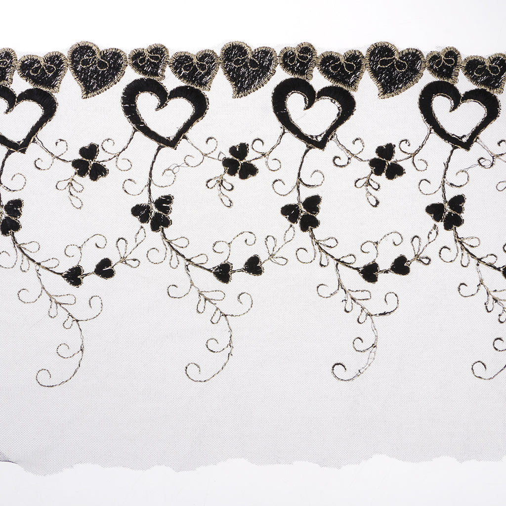 1 Yard Beautiful Floral Embroidered Tulle Lace for Wedding Dress Decor Black