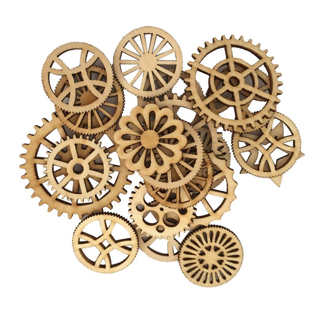 100pcs Mixed Hollow Gear Unfinished Wood Pieces Wood Hanging Embellishments