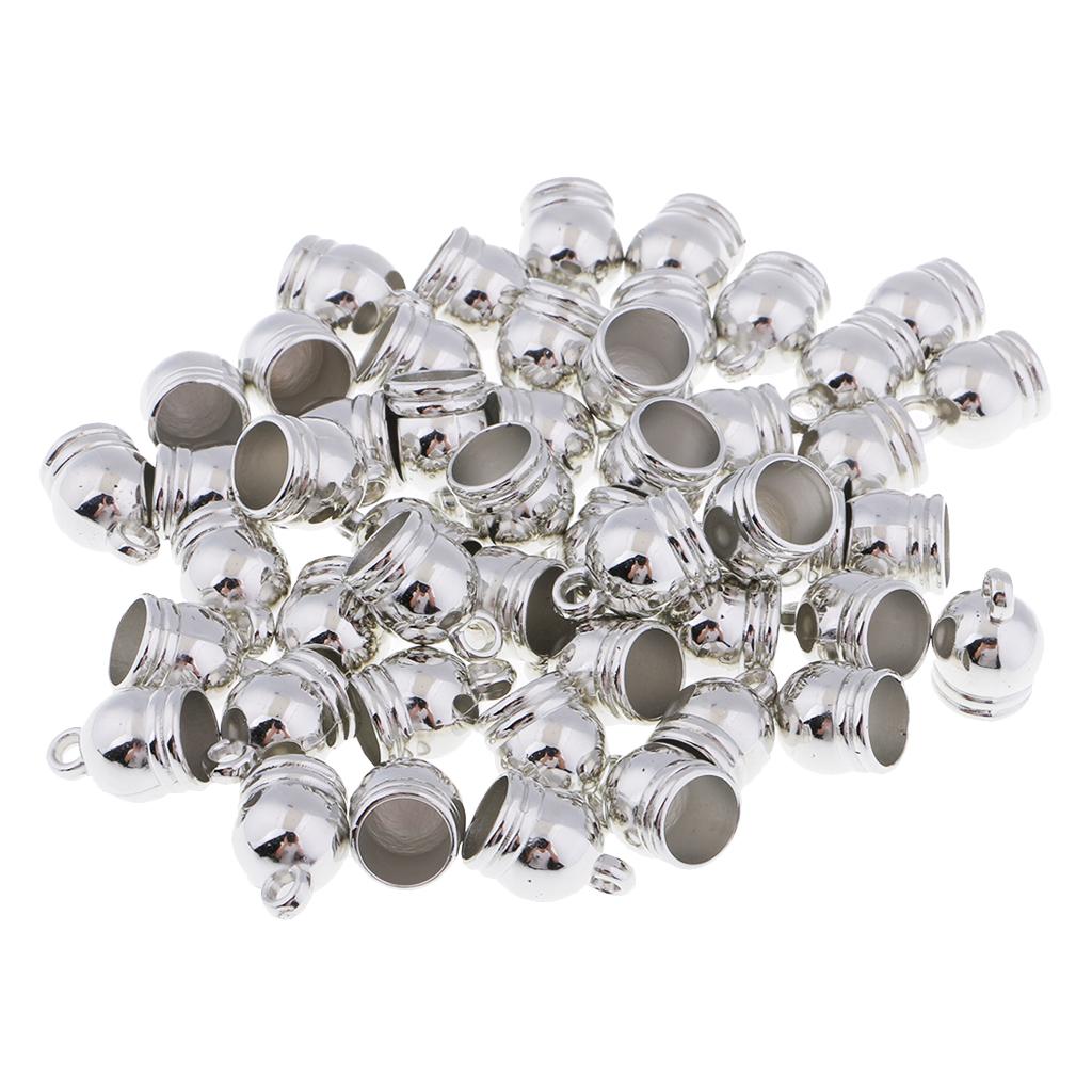 50pcs End Cap Bead Stopper Fit 8mm Leather Cord Jewelry Findings Sliver
