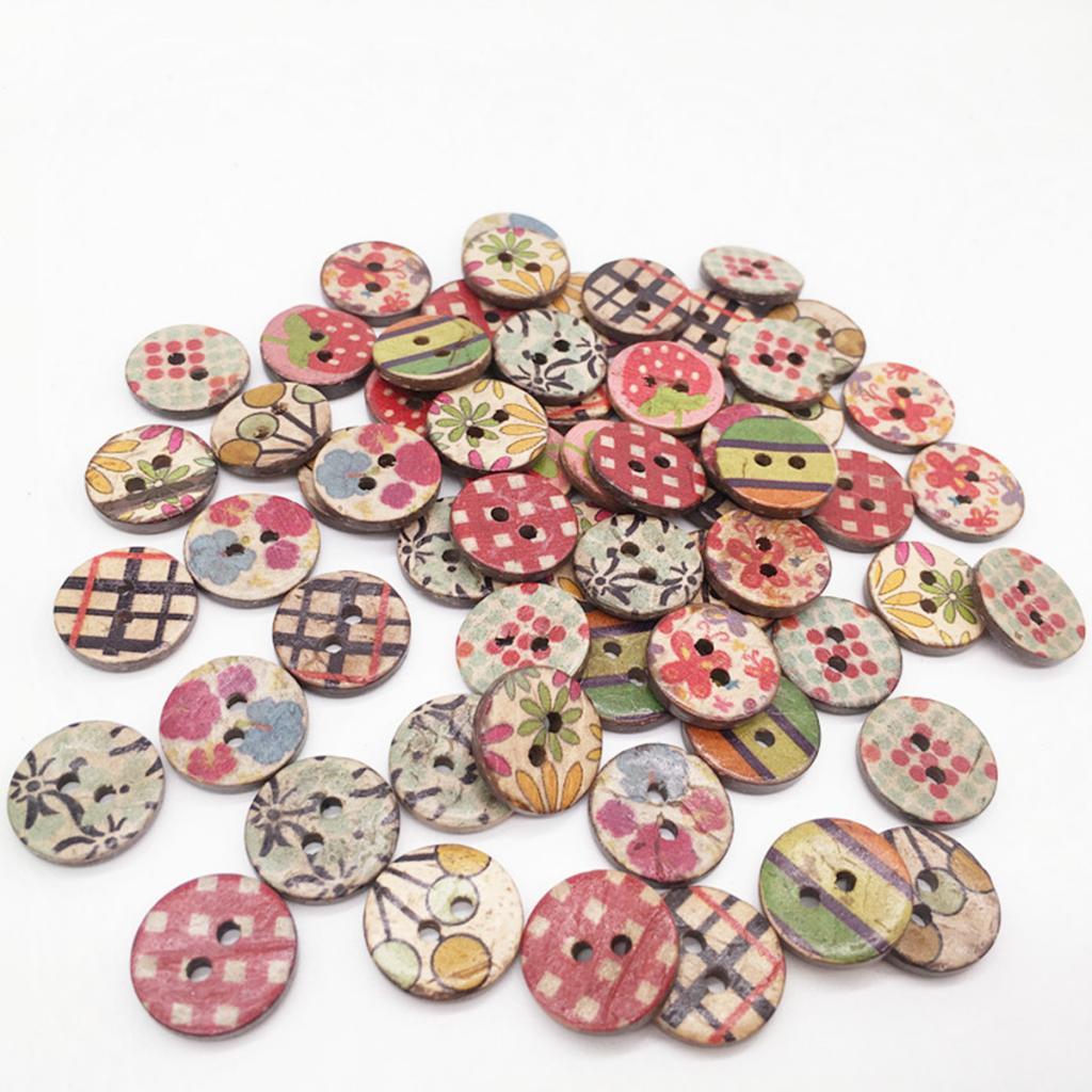 50 Pieces Painted Coconut Shell Sewing Buttons for Children's DIY Buttons