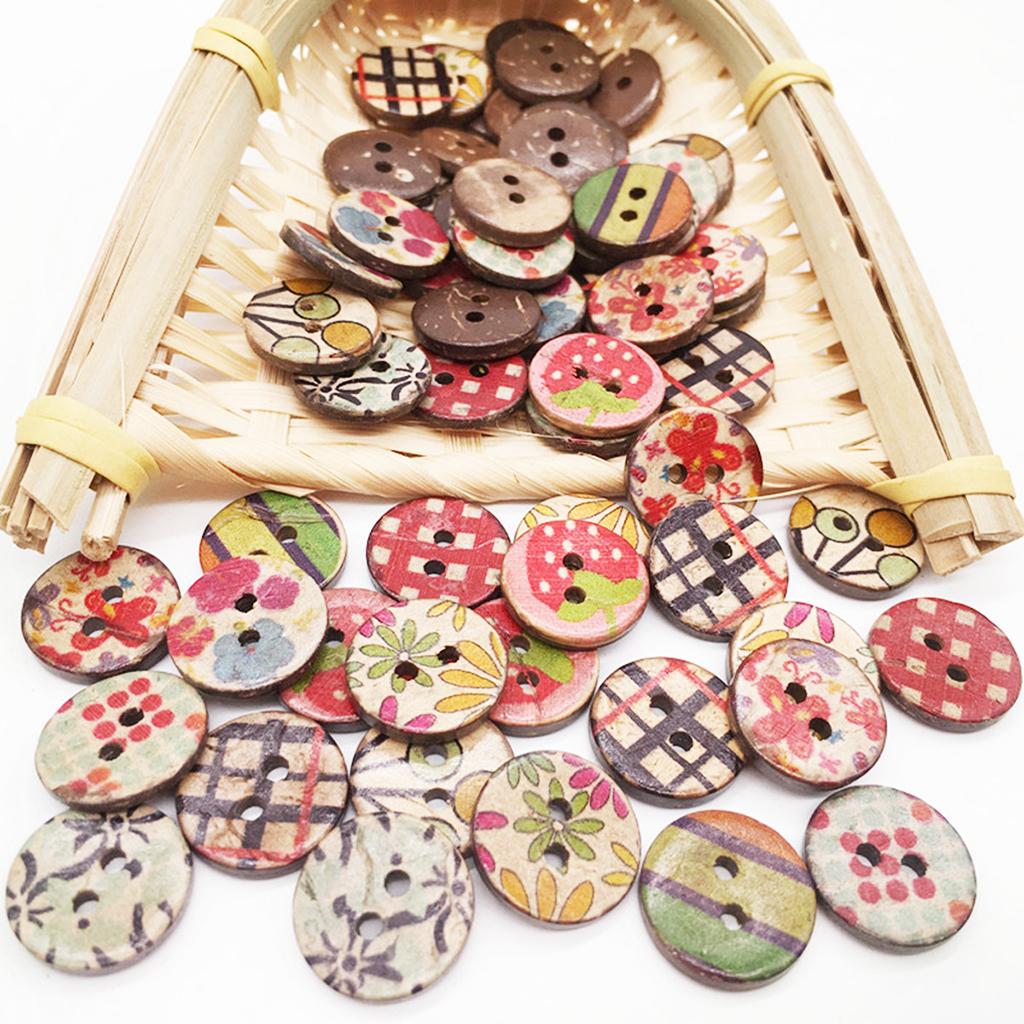 50 Pieces Painted Coconut Shell Sewing Buttons for Children's DIY Buttons