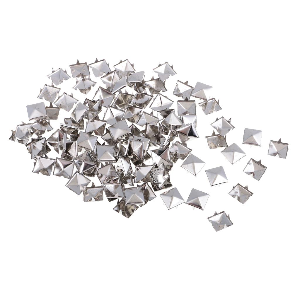 100 Pcs Suqare Pyramid Studs Nailheads for DIY Leather Accessories Silver