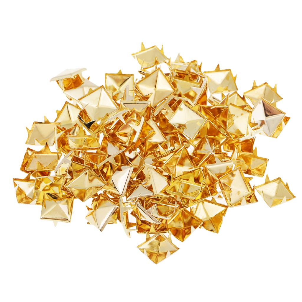 100 Pcs Suqare Pyramid Studs Nailheads for DIY Leather Accessories Gold