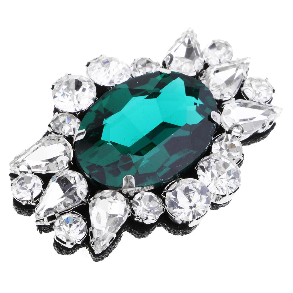 Eye Shape Beads Rhinestone Applique Sew on Patch Clothes Accessories Green