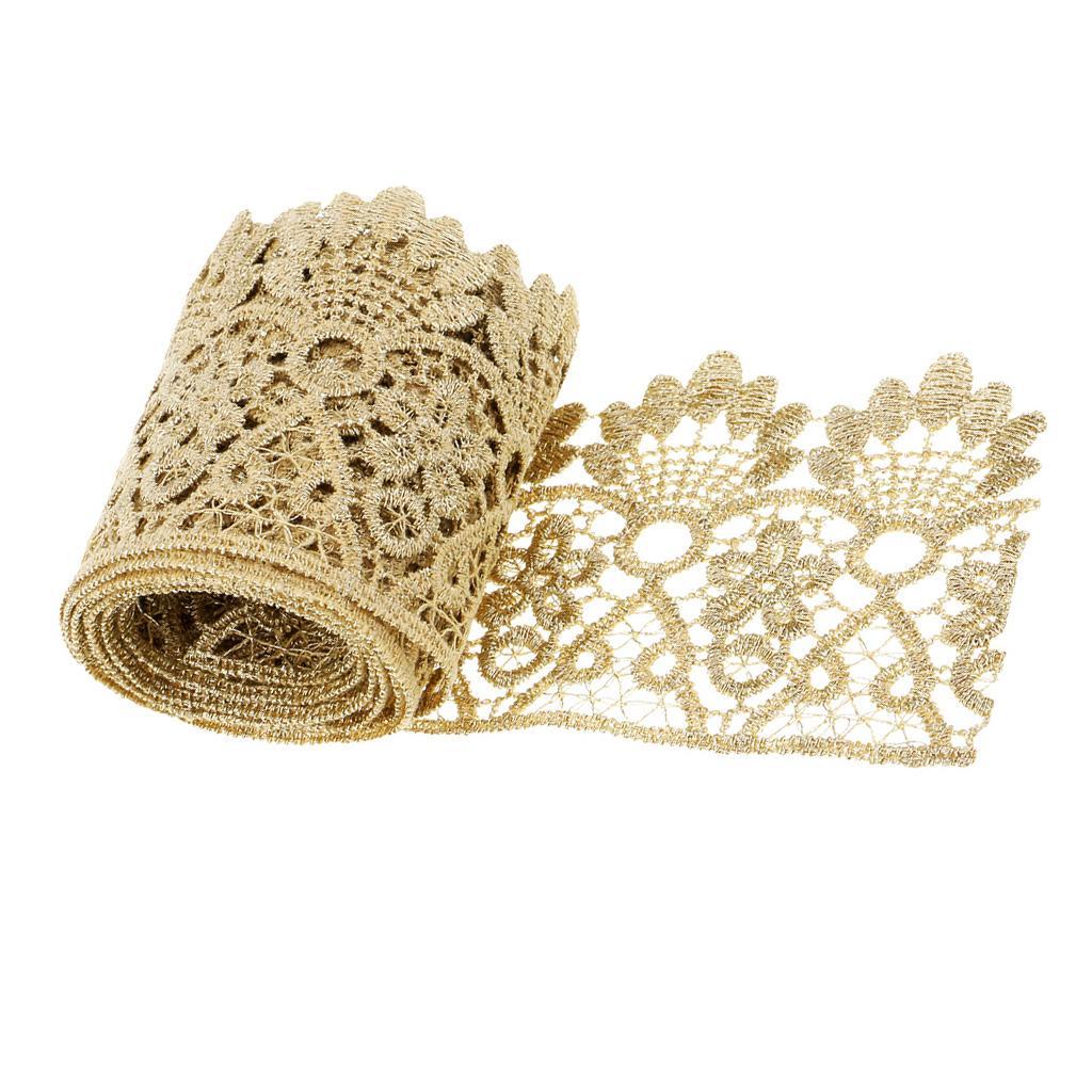 1 Yd Vintage Crown Lace Trims Embroidered DIY Trimming Floral Ribbon Gold