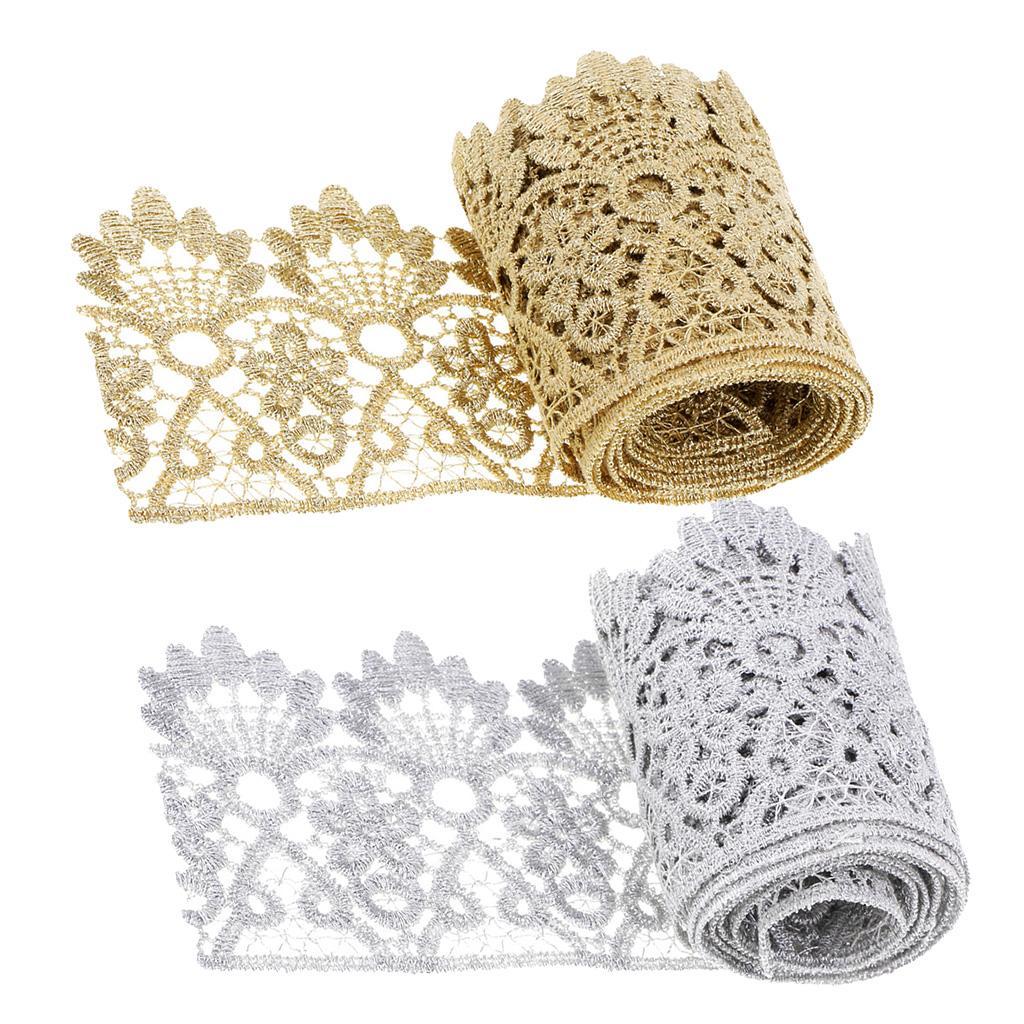 1 Yd Vintage Crown Lace Trims Embroidered DIY Trimming Floral Ribbon Gold