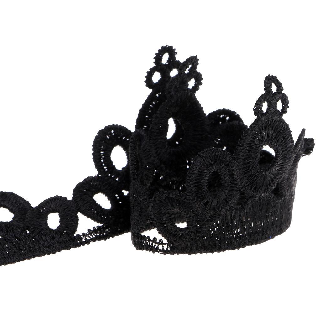 1 Yard Crown Embroidered Lace Trim Ribbon for Wedding Bridal Sewing Black