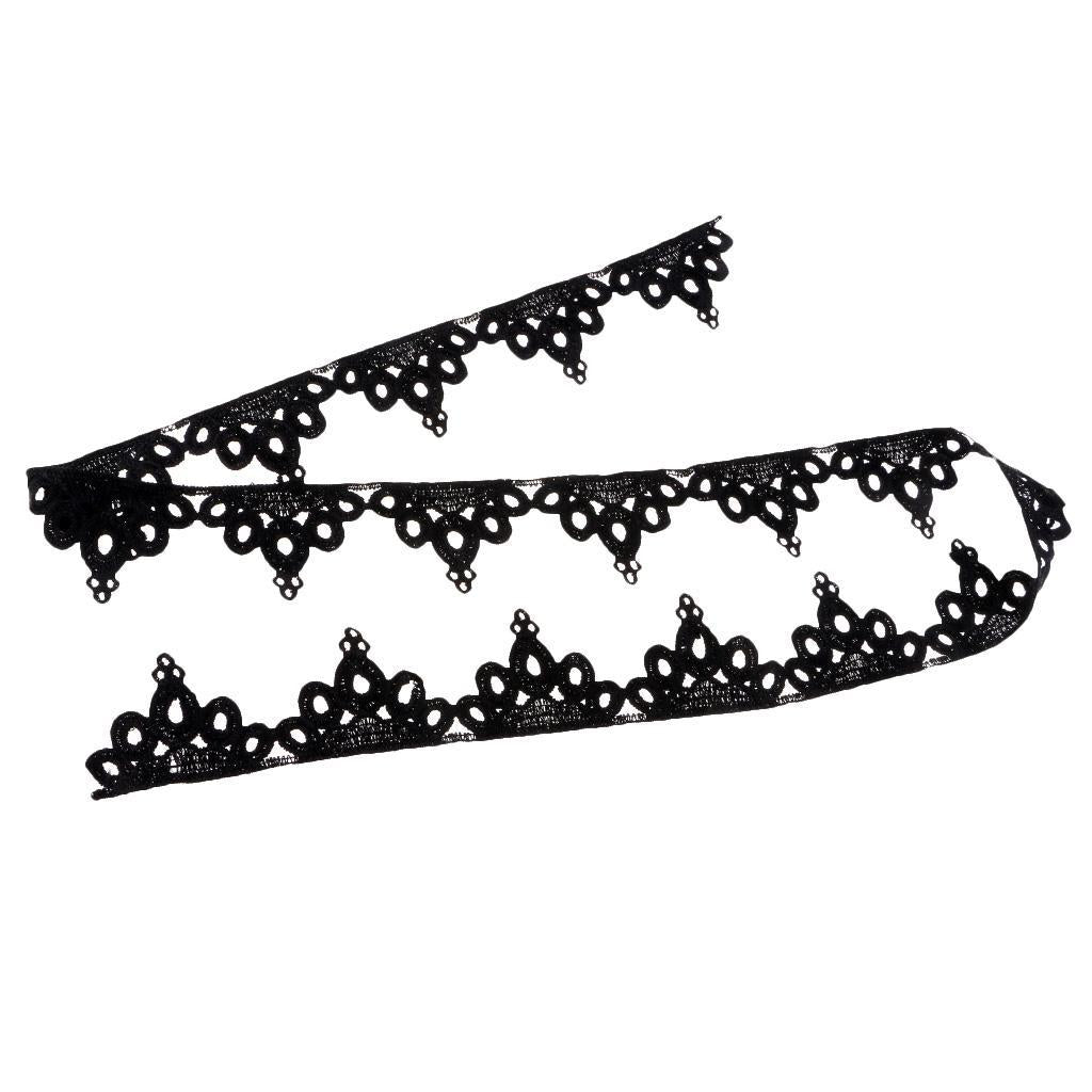 1 Yard Crown Embroidered Lace Trim Ribbon for Wedding Bridal Sewing Black