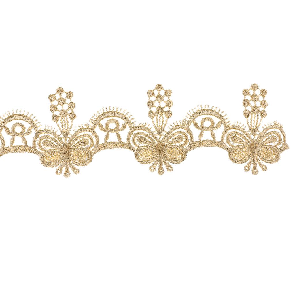 1 Yard Embroidered Butterfly Lace Trim Ribbon Bridal Applique Sewing Gold