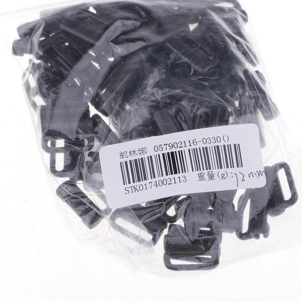 50x Plastic Bra Adjustment Buckles Hook & Clasp Sew on Fasteners Black 12mm
