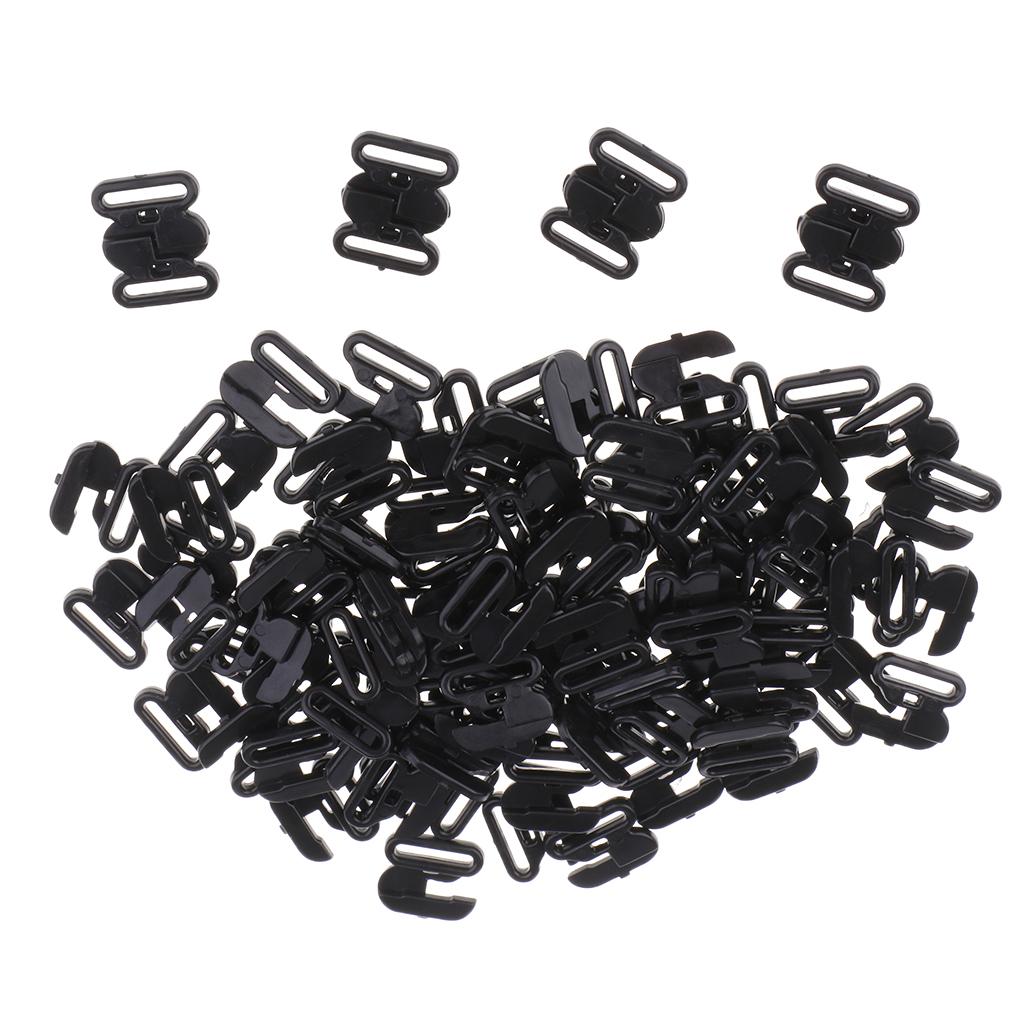 50 Sets Plastic Bra Strap Adjuster Slider Hook Lingerie Buckle Clips Black