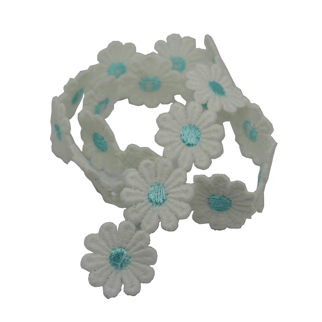 1 Yard Polyester Flower Embroidered Applique Lace Trim Sewing Craft Blue