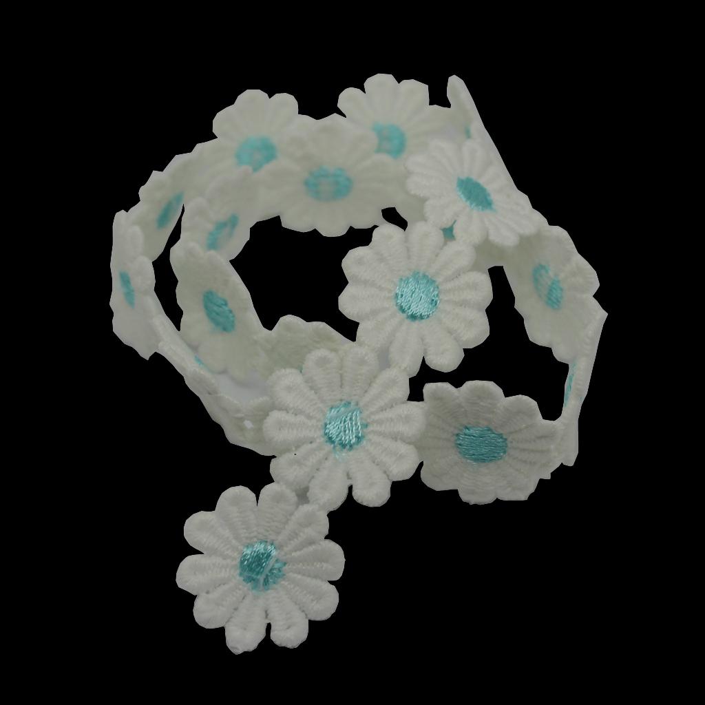 1 Yard Polyester Flower Embroidered Applique Lace Trim Sewing Craft Blue