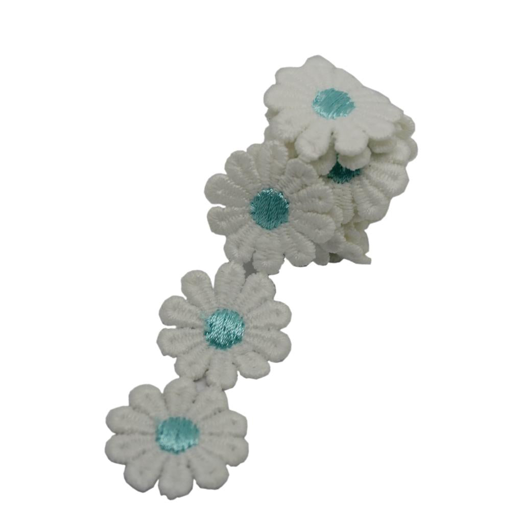 1 Yard Polyester Flower Embroidered Applique Lace Trim Sewing Craft Blue